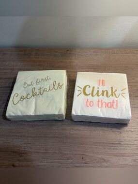 NIB Cocktails & Clink Decorative Cocktail Napkin Set - Gold and Pink